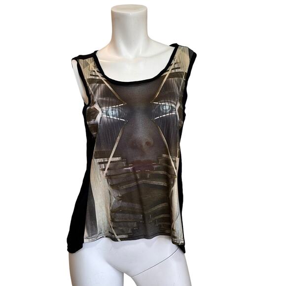 Raphael Hauber Abstract Face Front Black Back Sleeveless Top sz M - Picture 7 of 7